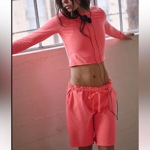 NWOT FP Movement by Free People Hot Shot Easy Set in Neon Coral Pink Size Small